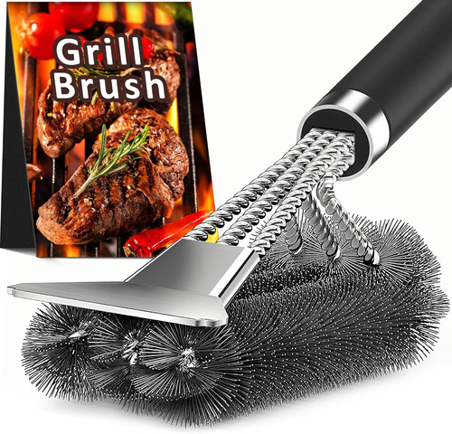 Bbq grill brush with scraper - with,