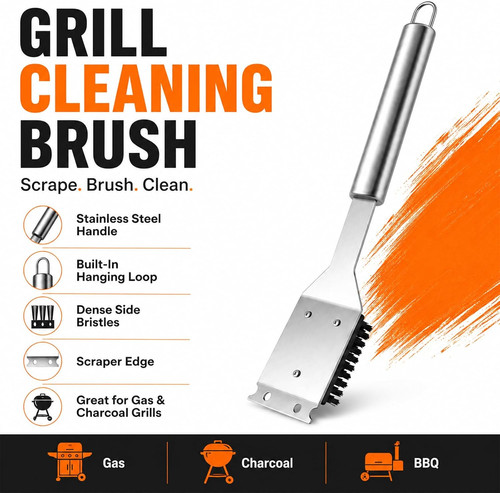 Grill brush and scraper - brush, scraper,